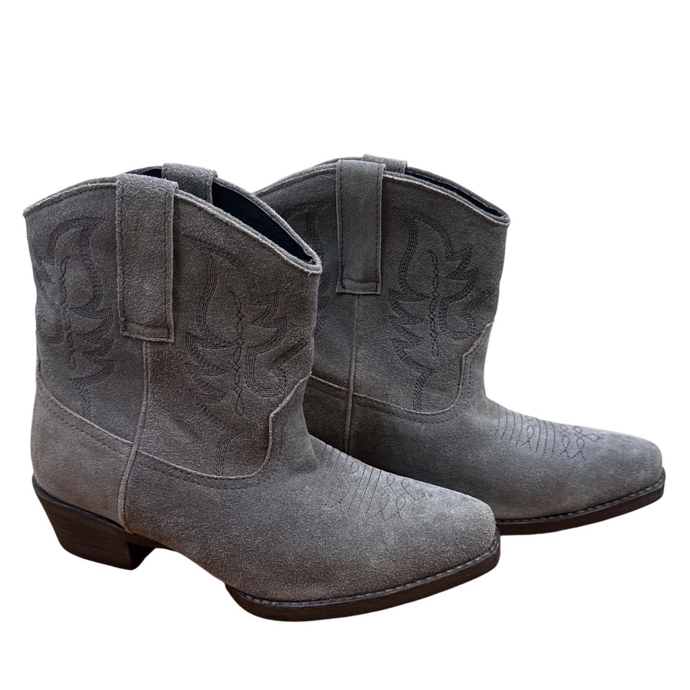 Roper Womens Grey Suede Western Ankle Boots Embroidered Booties Cowgirl 6.5 Cute